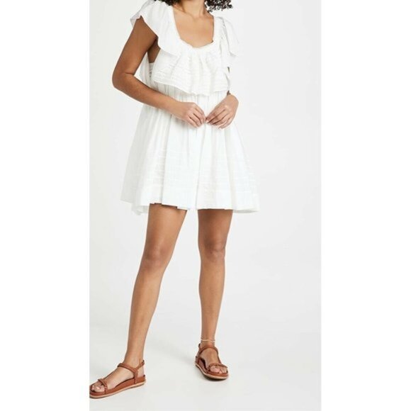 Free People Dresses & Skirts - Free People Hailey Mini Dress Ivory White Ruffle Gauze Boho XS NWT $148